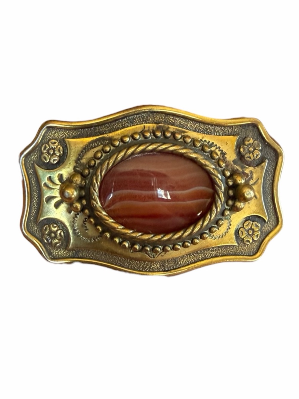 Vintage Small Antiqued Brass-Tone Western Belt Buckle Southwestern Unisex
